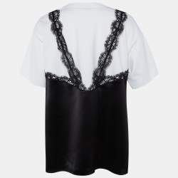 Pre Owned Alexander McQueen White Cotton Knit & Black Sateen Top L