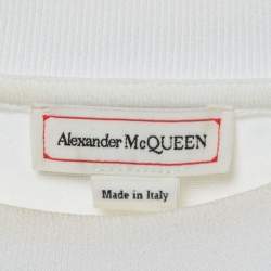 Pre Owned Alexander McQueen White Cotton Knit & Black Sateen Top L