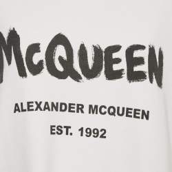 Pre Owned Alexander McQueen White Logo Print Cotton Sweatshirt L