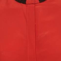 Pre Owned Alexander McQueen Red Silk Beaded High Neck Top S