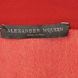 Pre Owned Alexander McQueen Red Silk Beaded High Neck Top S