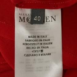 Pre Owned Alexander McQueen Red Silk Beaded High Neck Top S