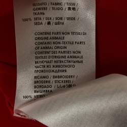 Pre Owned Alexander McQueen Red Silk Beaded High Neck Top S