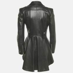 Pre Owned Alexander McQueen Black High Low Peplum Leather Jacket M