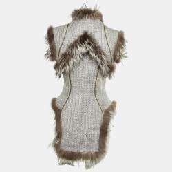 Pre Owned Alexander McQueen Grey Tweed & Fur Trim Sleeveless Asymmetric Hem Vest M