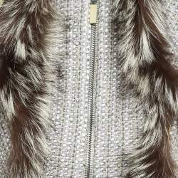 Pre Owned Alexander McQueen Grey Tweed & Fur Trim Sleeveless Asymmetric Hem Vest M