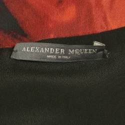 Pre Owned Alexander McQueen Black and Orange Floral Print Silk Maxi Dress M