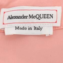 Pre Owned Alexander McQueen Multicolor Trompe L'Oeil Printed Silk Puff-Sleeve Midi Dress S