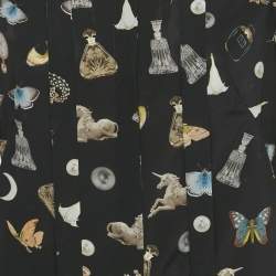 Pre Owned Alexander McQueen Black Printed Silk Tie Up Neck Blouse M