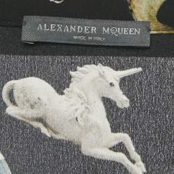 Pre Owned Alexander McQueen Black Printed Silk Tie Up Neck Blouse M