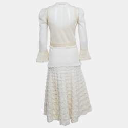 Pre Owned Alexander McQueen Cream Jacquard Knit Ruffled 3 pc Skirt Set S