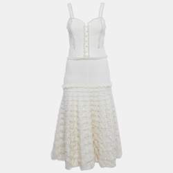 Pre Owned Alexander McQueen Cream Jacquard Knit Ruffled 3 pc Skirt Set S