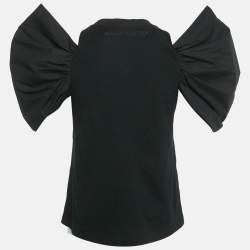 Pre Owned Alexander McQueen Black Cotton Cold Shoulder Gathered Sleeve Top S