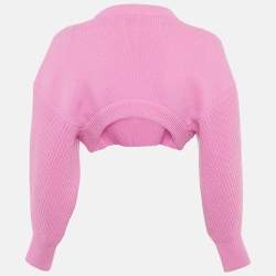 Pre Owned Alexander McQueen Pink Wool Mock Neck Detail Crop Sweater XS