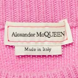 Pre Owned Alexander McQueen Pink Wool Mock Neck Detail Crop Sweater XS