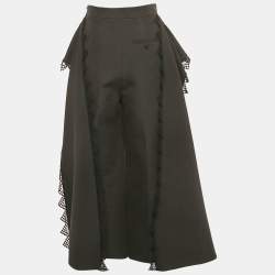 Pre Owned Alexander McQueen Black Cotton and Silk Lace Trim Wide Leg Trousers S