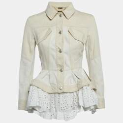 Pre Owned Alexander McQueen Beige Cotton Trim Denim Jacket S