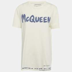 Pre Owned Alexander McQueen Cream Logo Print Jersey T-Shirt L