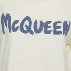 Pre Owned تي شيرت أليكسندر ماكوين قميص جيرسي أبيض مطبوع عليه شعار مقاس صغير (سمول)