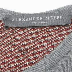 Pre Owned Alexander McQueen Grey Floral Jacquard Knit Mini Dress S