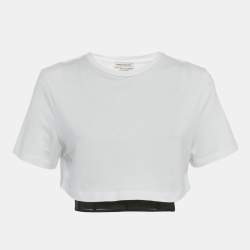 Pre Owned Alexander McQueen White Cotton Knit & Black Corset Inset Top S