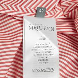 Pre Owned Alexander McQueen Red /White Striped Cotton High Low Shirt Dress M