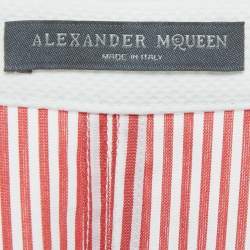 Pre Owned Alexander McQueen Red /White Striped Cotton High Low Shirt Dress M