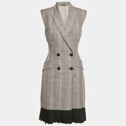 Pre Owned Alexander Mc Queen Black /Grey Prince Of Wales Print Wool Vest Short Dress M
