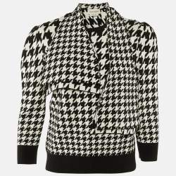 Pre Owned Alexander McQueen Monochrome Houndstooth Wool Tie Detail Jumper XL