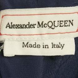 Pre Owned Alexander McQueen Navy Blue Lace & Silk Draped Corset Dress M