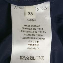 Pre Owned Alexander McQueen Navy Blue Lace & Silk Draped Corset Dress M