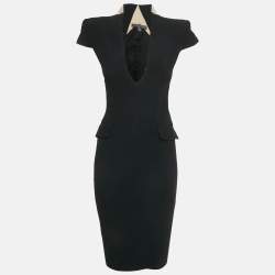Pre Owned Alexander McQueen Black /Beige Crepe Zip -Up Midi Dress S