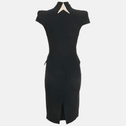 Pre Owned Alexander McQueen Black /Beige Crepe Zip -Up Midi Dress S