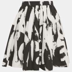 Pre Owned Alexander McQueen Black/White Abstract Print Cotton Pleated Short Skirt M