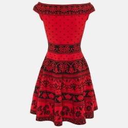 Pre Owned Alexander McQueen Red Floral Jacquard Knit Mini Dress S