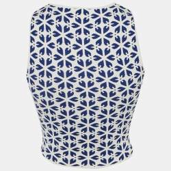 Pre Owned Alexander McQueen Blue/White Floral Jacquard Knit Crop Top XXS