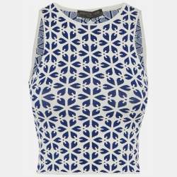 Pre Owned Alexander McQueen Blue/White Floral Jacquard Knit Crop Top XXS