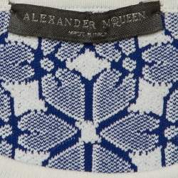 Pre Owned Alexander McQueen Blue/White Floral Jacquard Knit Crop Top XXS