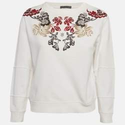 مملوكة مسبقًا Alexander McQueen White Floral Embroidered Cotton Sweatshirt S
