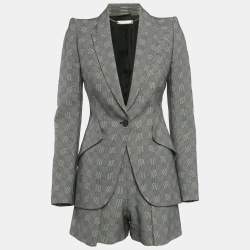 Pre Owned Alexander McQueen Monochrome Houndstooth Blazer & Shorts Set XS/S