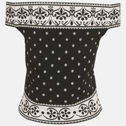مملوكة مسبقًا Alexander McQueen Black Floral Embossed Knit Crop Top M