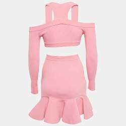 مملوكة مسبقًا Alexander McQueen Pink Rib Knit Cut-Out Top and Skirt Set XXS
