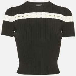 مملوكة مسبقًا Alexander McQueen Black Rib Knit Cut-Out Crop Top M