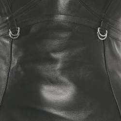 Pre Owned Alexander McQueen Black Leather Asymmetric Midi Dress S