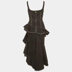 مملوكة مسبقًا Alexander McQueen Black Denim Ruffled Asymmetric Dress M