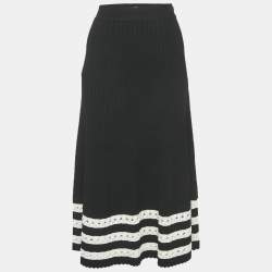 Pre Owned Alexander McQueen Black Rib Knit Cut-Out Hem Midi Skirt S