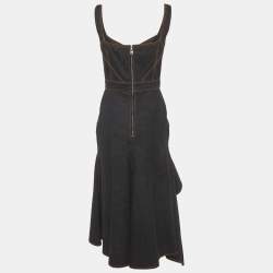 Pre Owned فسستان ألكسندر ماكوين جينز أزرق غامق غير متماثل موسع مقاس صغير (سمول)