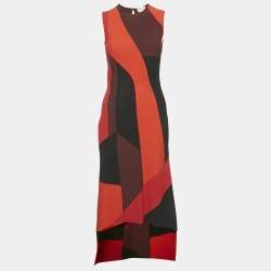 Pre Owned Alexander McQueen Multicolour Colorblock Pattern Stretch Knit Asymmetric Dress S
