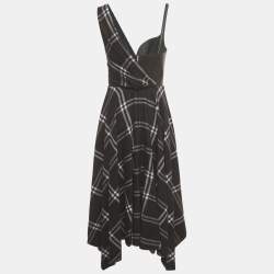 Pre Owned Alexander McQueen Black Check Pattern Wool Leather Corset Midi Dresses M
