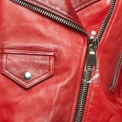 Pre Owned Alexander McQueen Red Real Lamb Leather Jacket M